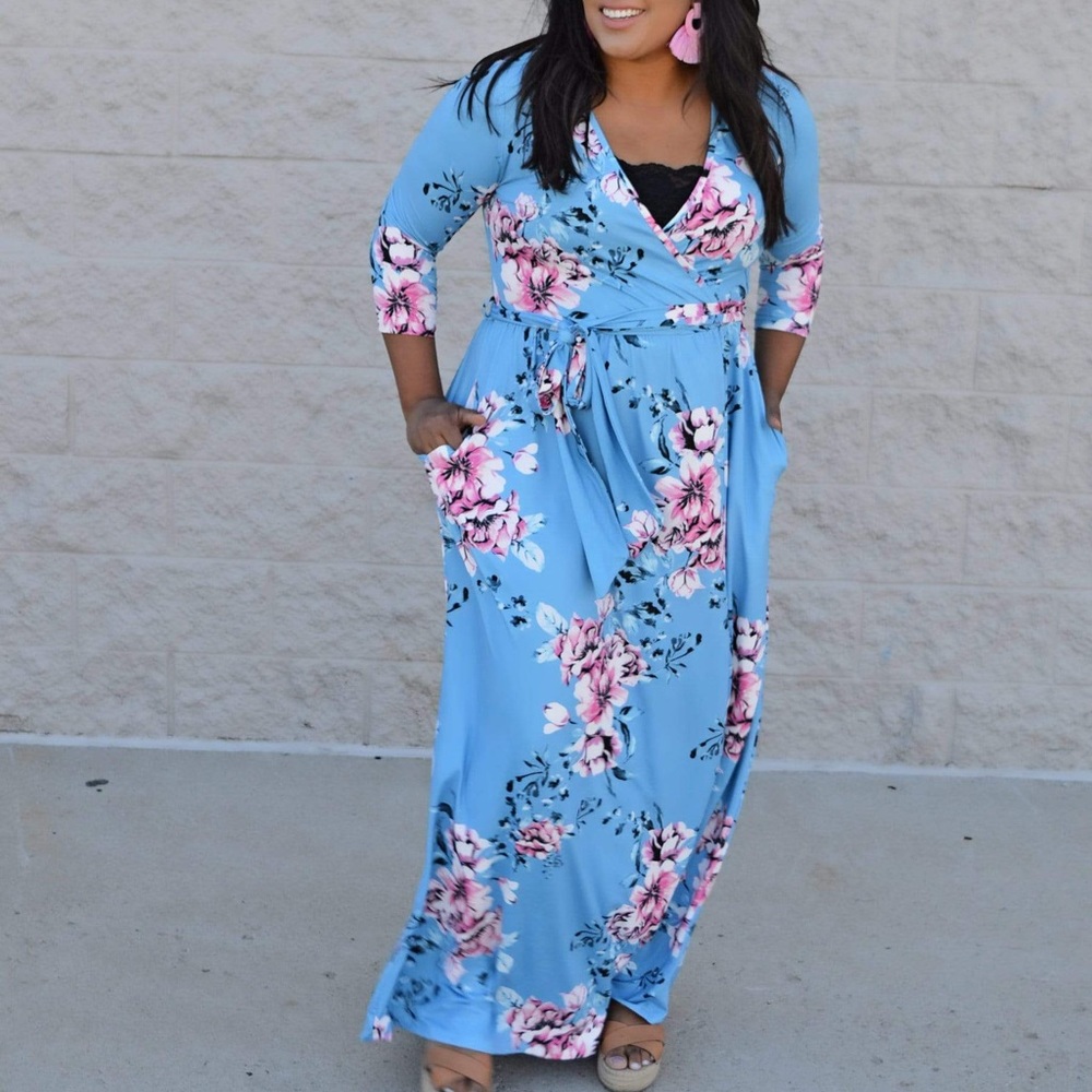Blue, Pink, and White Floral Maxi Dress